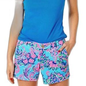 Lilly Pulitzer 5" Callahan Stretch Shorts Size 12 Blue Horizon Jungle Sunrise